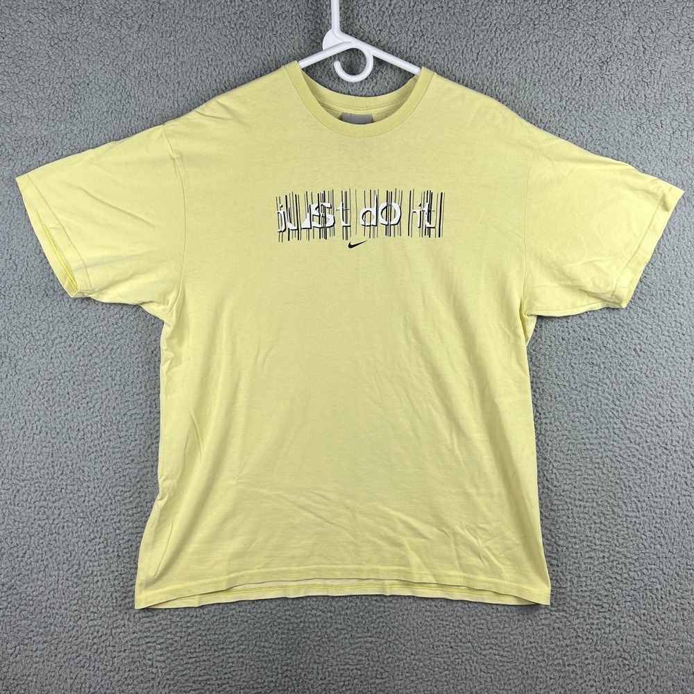 VTG Nike T Shirt Mens Large Just‎ Do It Y2K Center Swoosh Barcode Double Sided